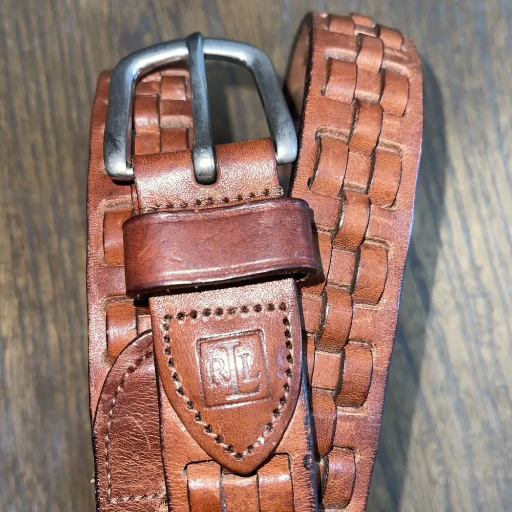 Chaps Ralph Lauren Leather Belt Men/Women Size 40/100 Brown Woven Classic